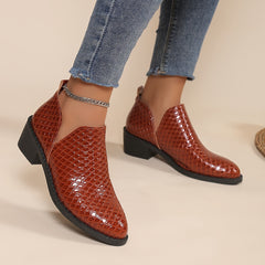 Women's Patent Leather Shoes Low Chunky Heel Brogue Shoes