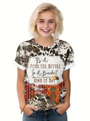 Boho Style Pour the Bottle Print T-shirt for Summer