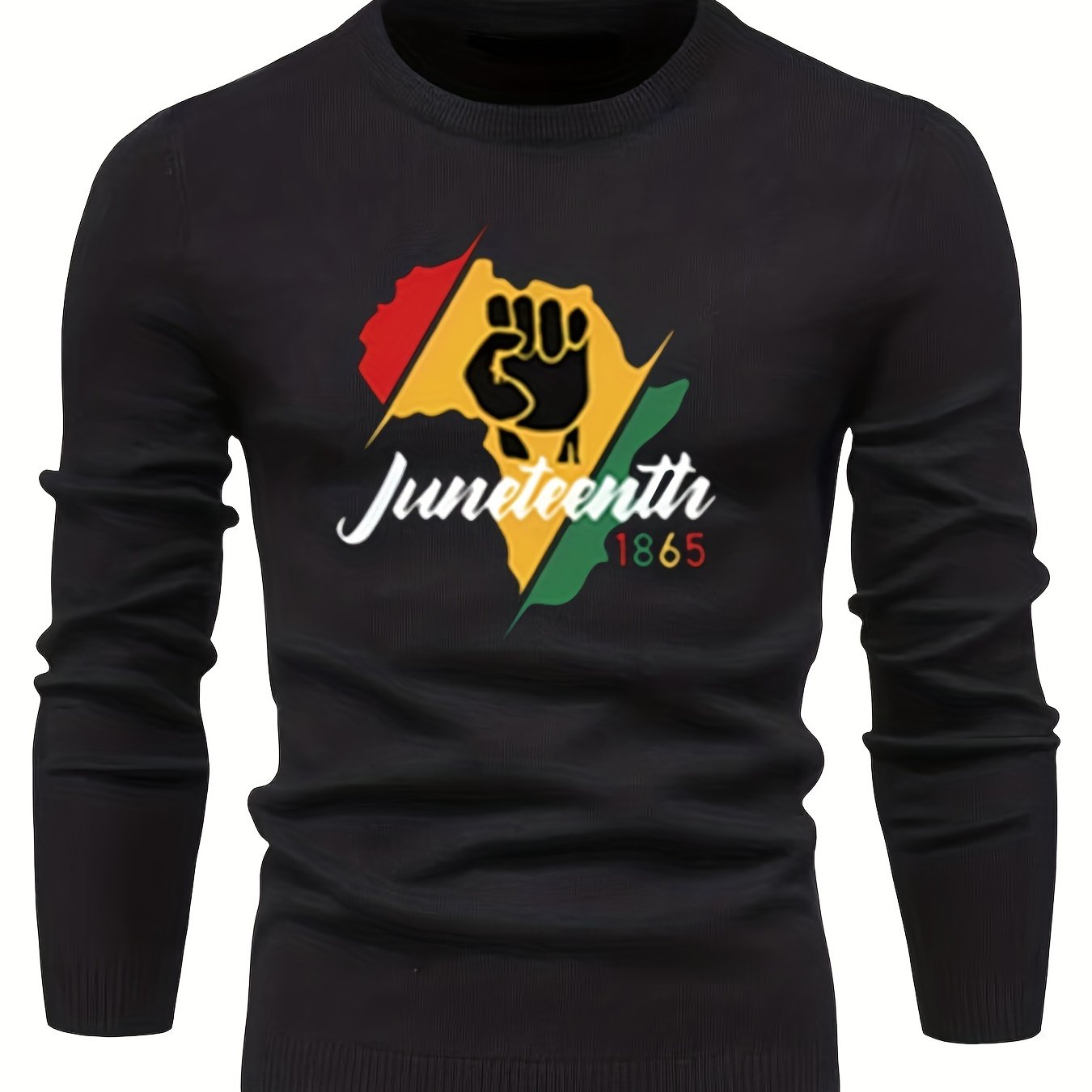 Juneteenth Print Sweater Men's Casual Retro Style Mid Stretch Pullover