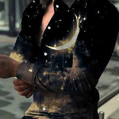Moon & Star Pattern Men s Long Sleeve Shirt