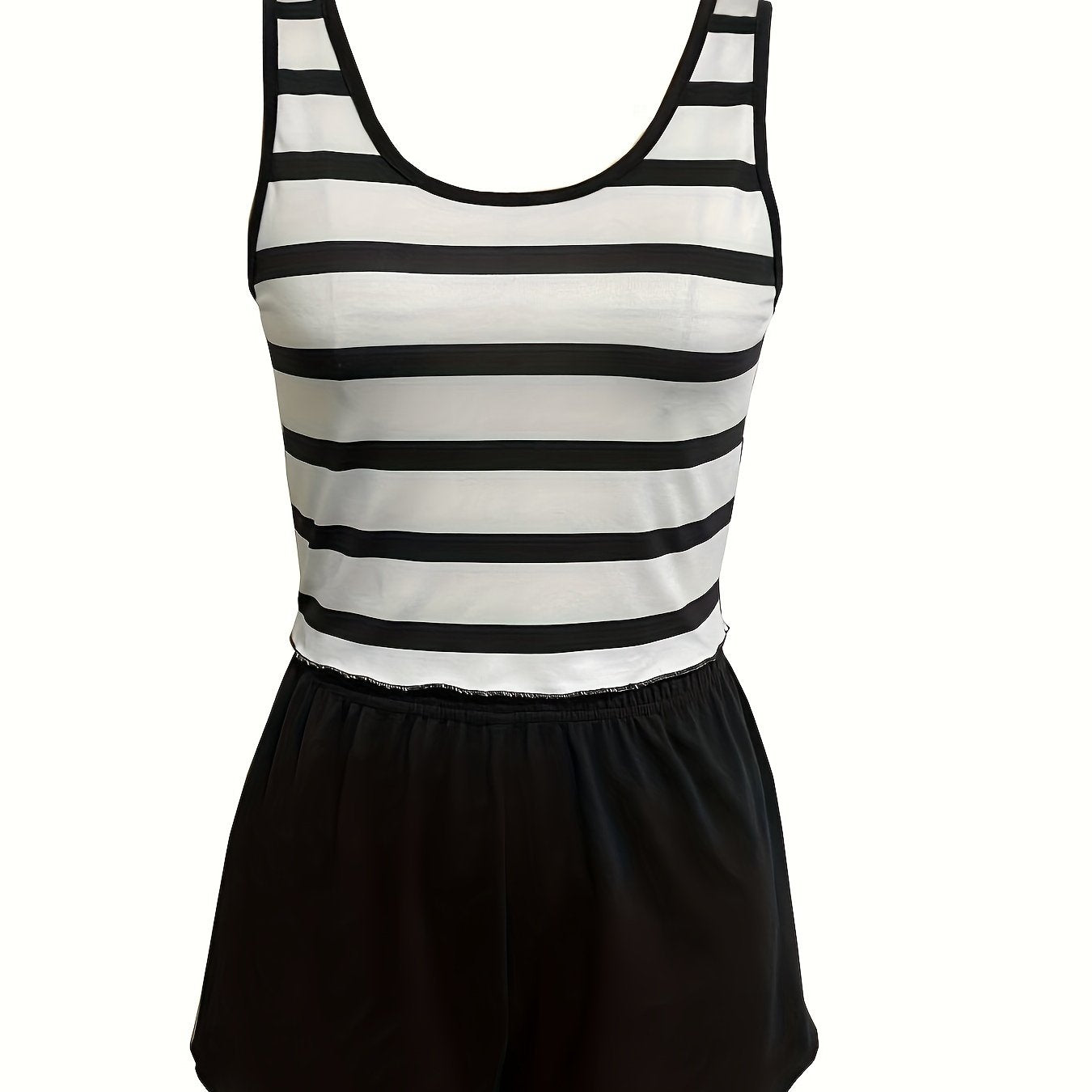 Stripe Print Pajama Set Crew Neck Sleeveless Top & Shorts
