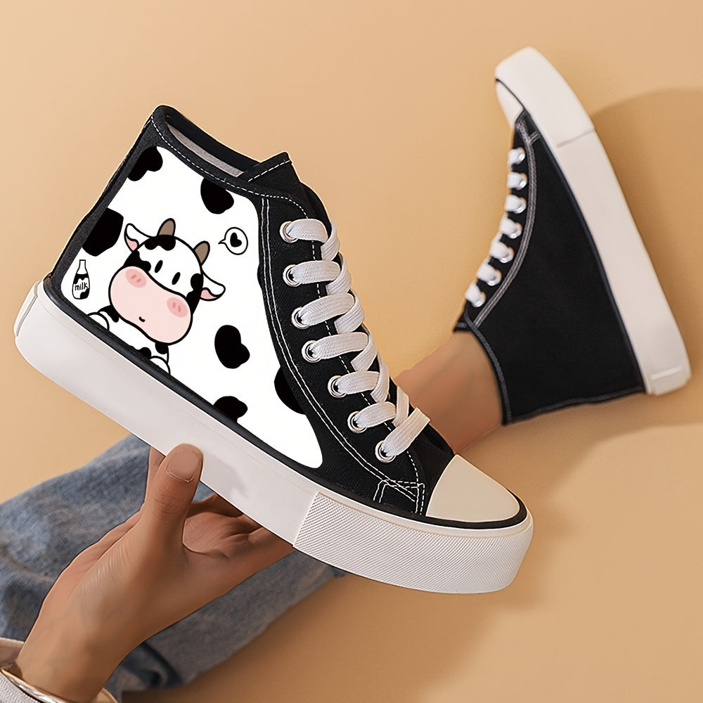 Girl's Cartoon Cow High Top Skate Shoes