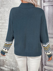 Women's Plus Colorblock Geometric Print Sweater Long Sleeve