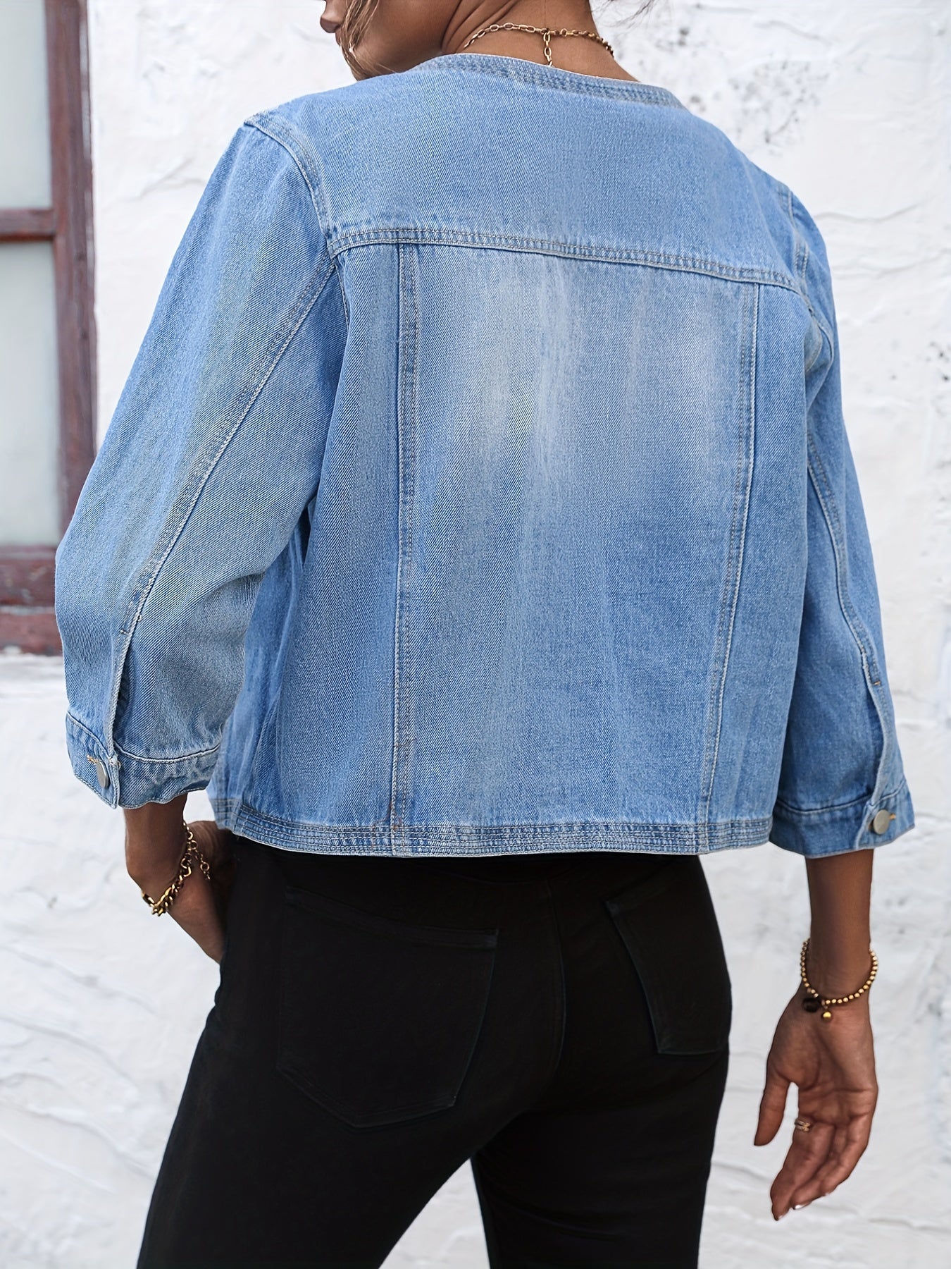 Casual Round Neck Denim Jacket Women's Coats