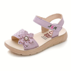 Girls Flower Decor Open Toe Sandals - Lightweight Breathable Summer Sandals