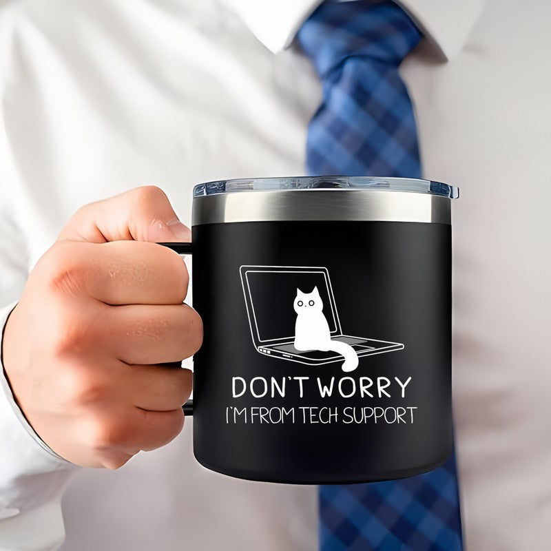 Tech Cat 14oz Stainless Steel Travel Mug Double Wall Vacuum Cup with Lid