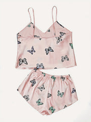 Butterfly Print Pajama Set V Neck Cami Top & Shorts Women's Sleepwear