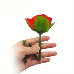 Magic Rose Trick Instant Appear Red Flower Gag with Green Leaves