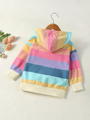 Girls Rainbow Stripes Hoodie Sweatshirt Long Sleeve Hooded Pullovers