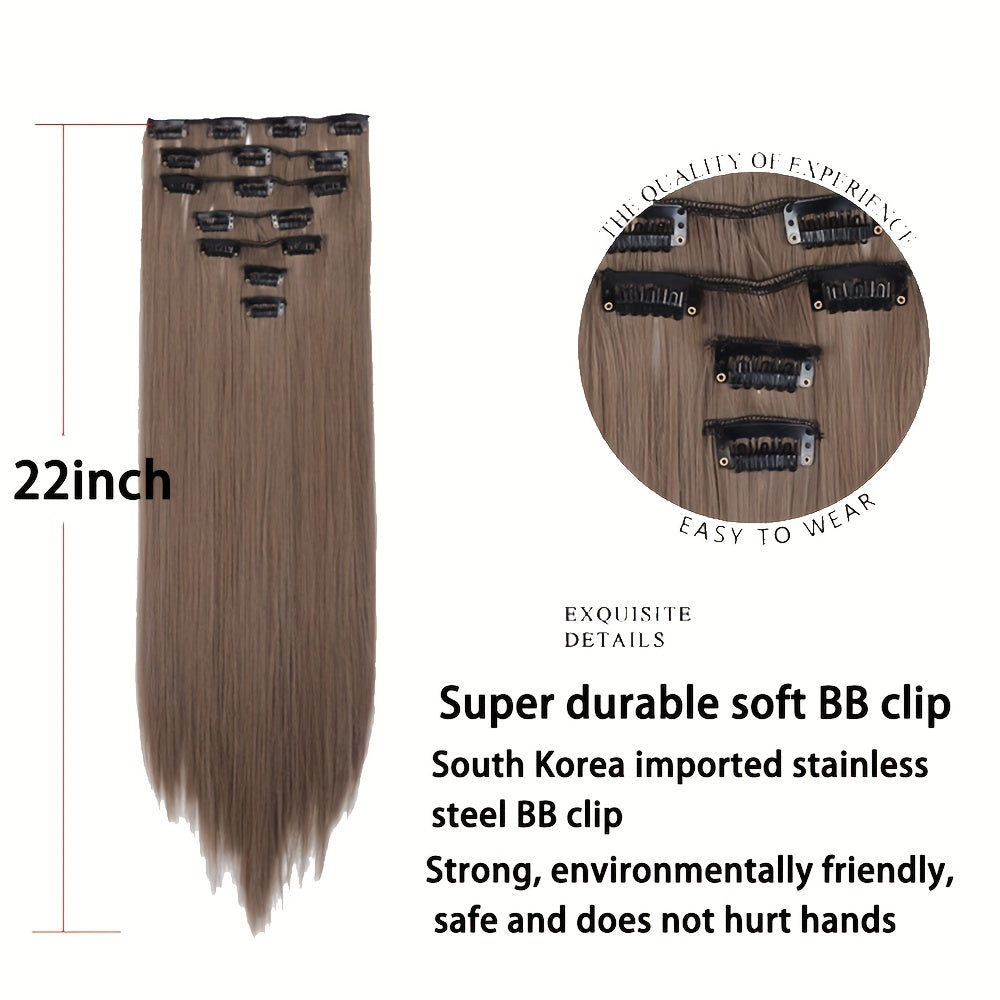 7pcs Long Straight Hair Extensions 55-88 Cm Synthetic Clip In