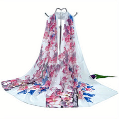 Chiffon Flower Print Scarf Silk Shawl Casual Windproof Head Wrap