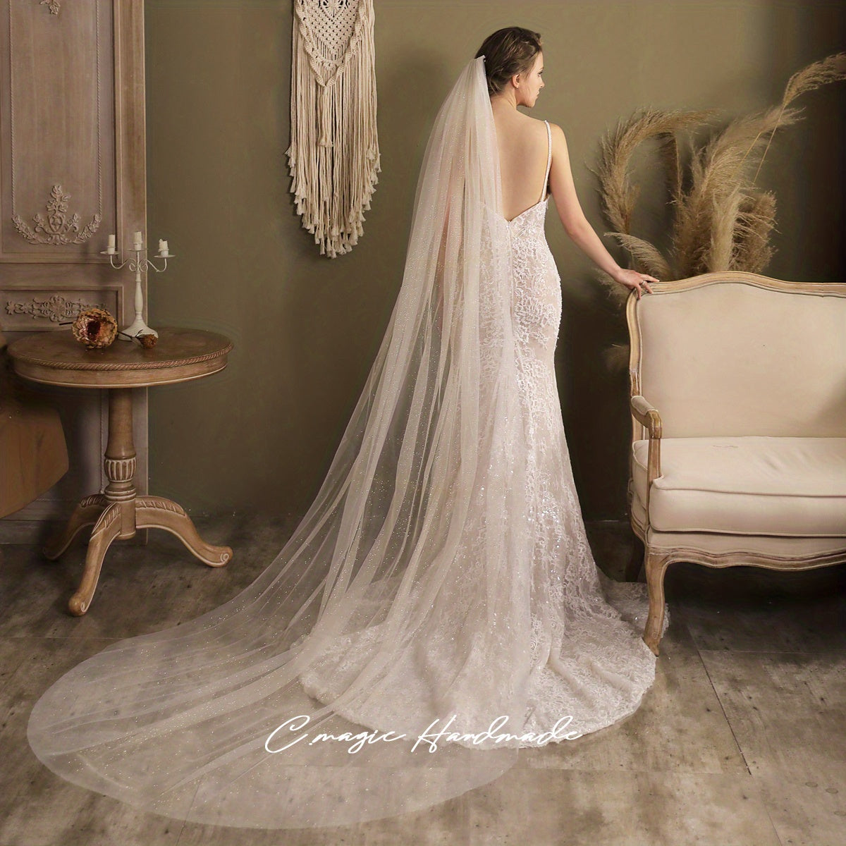 Mesh Long Cathedral Style Bridal Veil with Comb