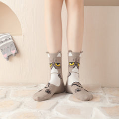 5 Pairs Cat Print Socks Lightweight Women's Stockings & Hosiery