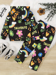 Girl's Cartoon Floral 2pcs Set SUNSHINE Print Casual Outfits for Spring Fall