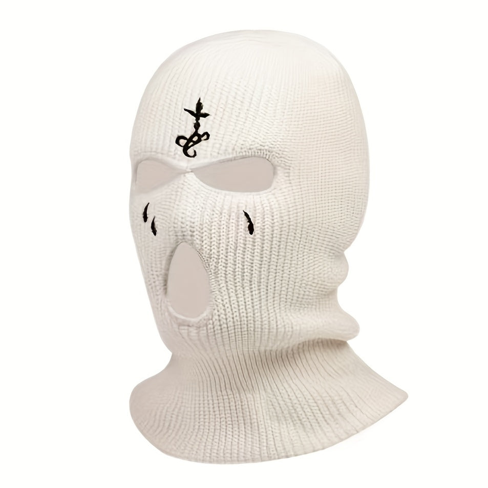 Embroidered Knitted Ski Mask Winter Balaclava 3 Hole Knitted Ski Neck Warmer