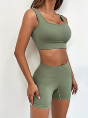 Solid Sports Set Crop Top & High Stretch Running Short Sporty Suit