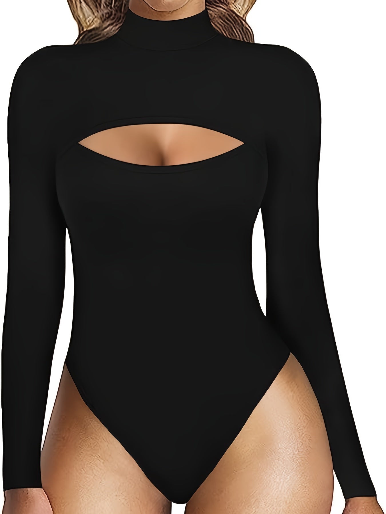 Sexy Cut Out High Neck Bodysuit Long Sleeve Slim Fit