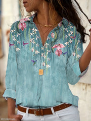 Floral Print Long Sleeve Button Up Blouse