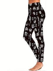 Halloween Sports Leggings Women's Plus Skull Print Yoga Pants