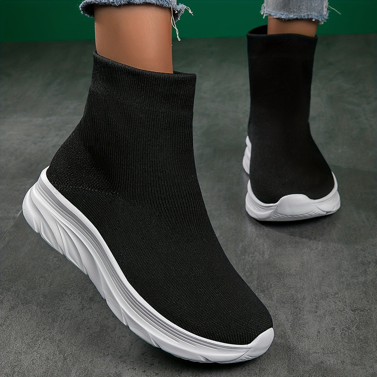 Women's High Top Slip On Sock Sneakers Breathable Knit Shoes