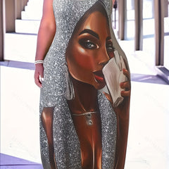 Casual Summer Dress Women's Plus Cartoon Print Round Neck