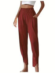 High Waist Patched Pockets Pants Casual Loose Spring Summer Womens