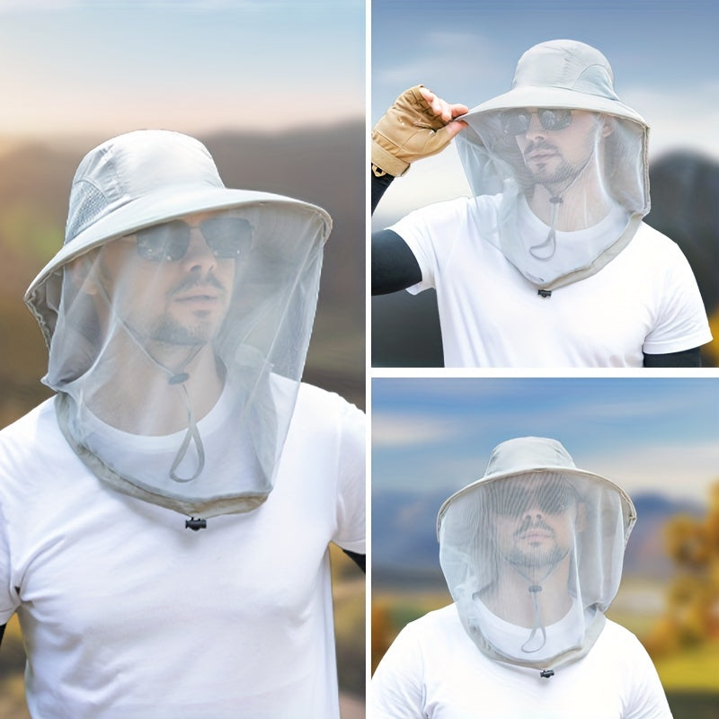 Men's Bucket Hat With Net Mesh Sun Protection Head Net Hat
