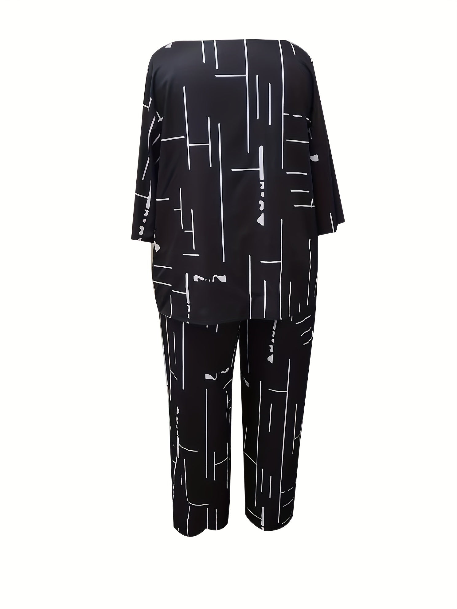 Plus Stripe Print Tee & Pants 2 Piece Set