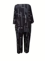 Plus Stripe Print Tee & Pants 2 Piece Set