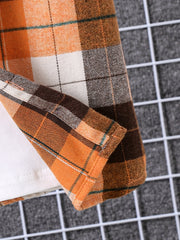 Boys Plaid Patched Short Sleeve Lapel Shirt