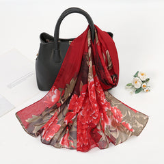Thin Chiffon Printed Silk Scarf Chiffon Shawl Neckerchief Head Wrap