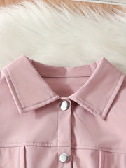 Girl's Button Front Coat & Pants Set Solid Top Outfits Kids Clothes