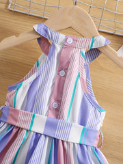 Toddler Girl's Striped Sleeveless Ruffle Dress with Belt
