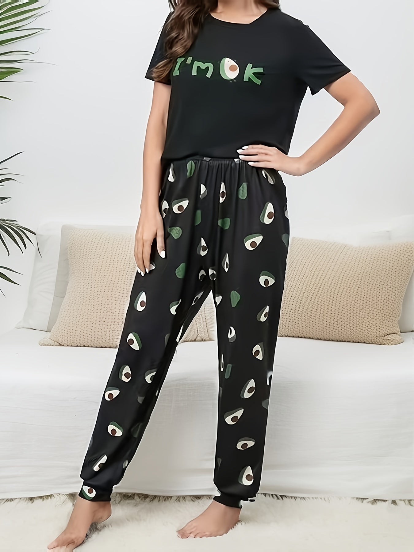 Avocado Lounge Set Short Sleeve Top & Long Pant Women's Sleepwear