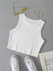 Ribbed Knit Summer Crop Top Y2K Sleeveless Solid Casual Top Women's Clothing