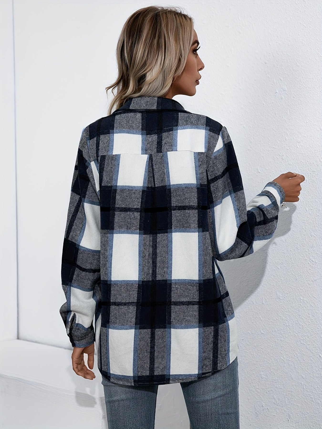 Plaid Print Button Up Long Sleeve Shacket