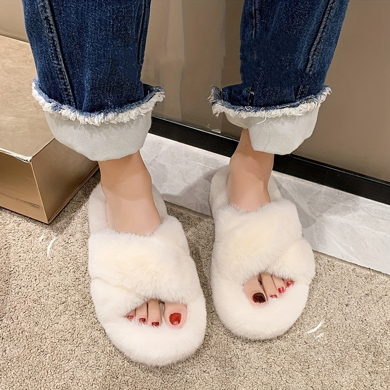 Women's Plush Lined Cross Strap Slippers