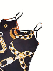 Chain Print Wide Leg Cami Jumpsuit Women's Clothing