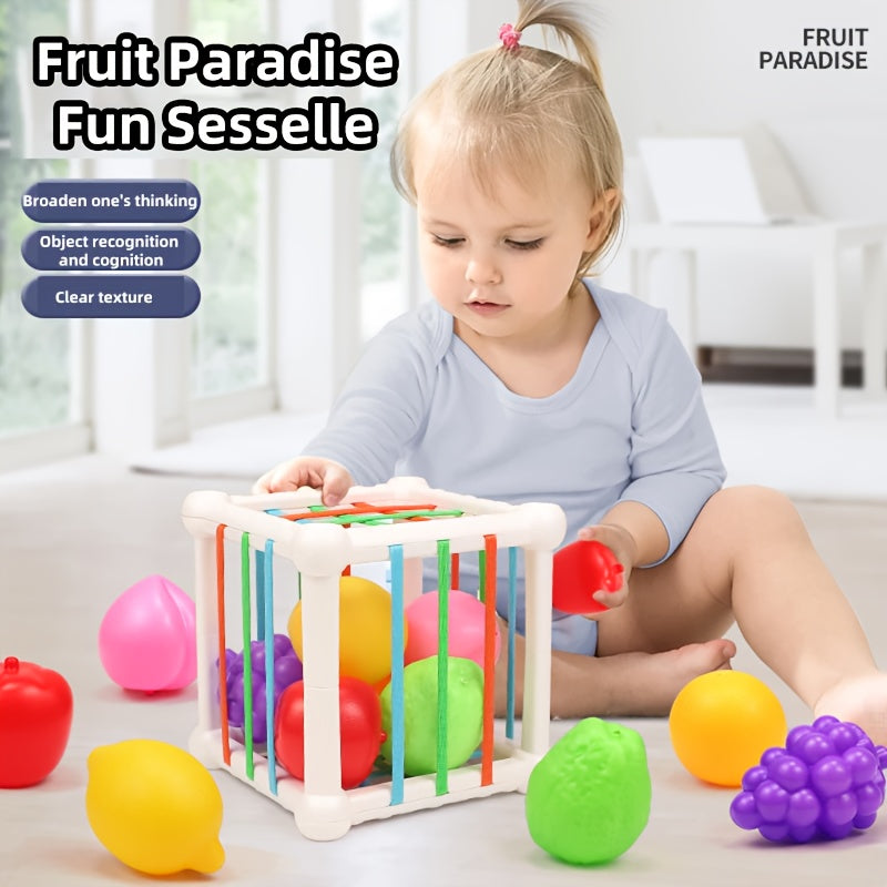 7Pcs Kids Cube Matching Toy Colorful Fruit Blocks Elastic Bands