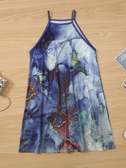 Marble Print Gradient Spaghetti Dress Summer Mini Dress