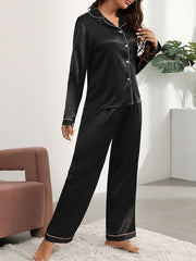 Colorblock Contrast Trim Pajama Set Long Sleeve & Pants