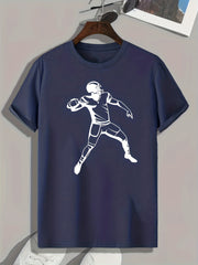 Football Player Pattern Print Men's Comfy Sports T shirt Graphic Tee