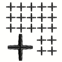 15pcs 4 Way Barbed Connector for Drip Irrigation 4 7mm Pipes