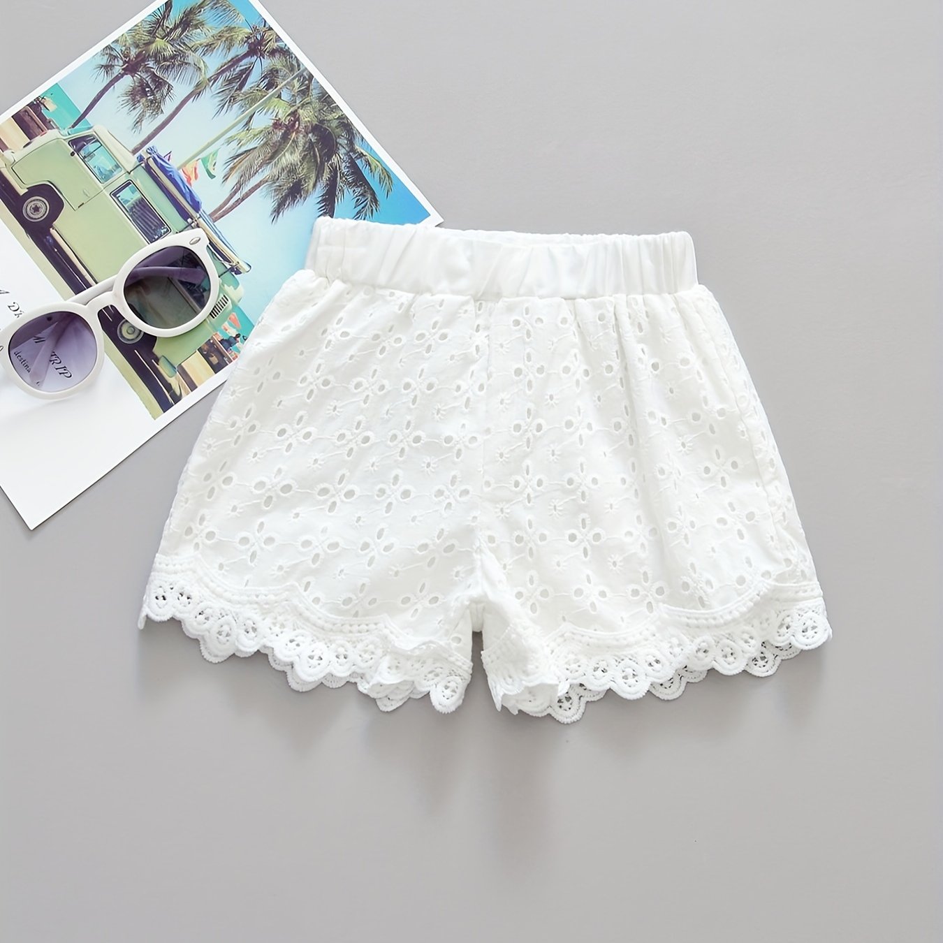 Toddler Girls Flowers Lace Trim Cotton Shorts Kids Summer Clothes