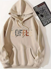 Coffee Print Kangaroo Pocket Hoodie Casual Long Sleeve Drawstring Hoodies