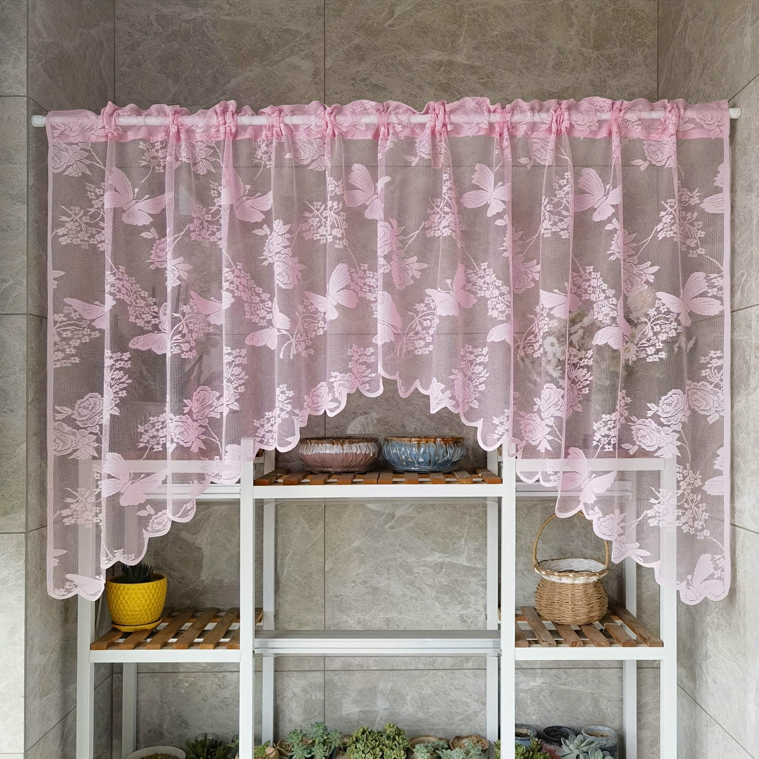 Lace Butterflies Floral Valance Sheer Curtain