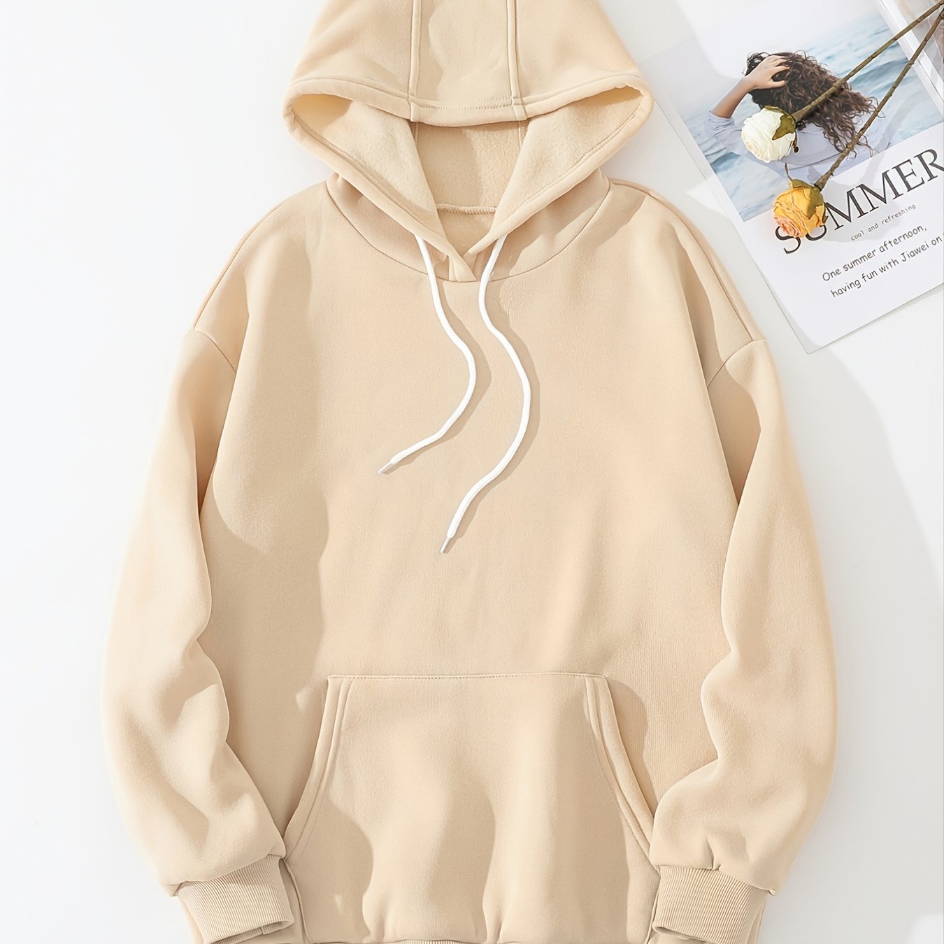 Apricot Hoodie with Kangaroo Pockets for Women