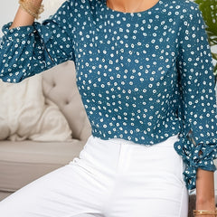 Ditsy Print Lantern Sleeve Plus Size Blouse