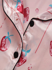 Girls 2 Piece Pajamas Strawberry Graphics Button Down Shirt & Shorts