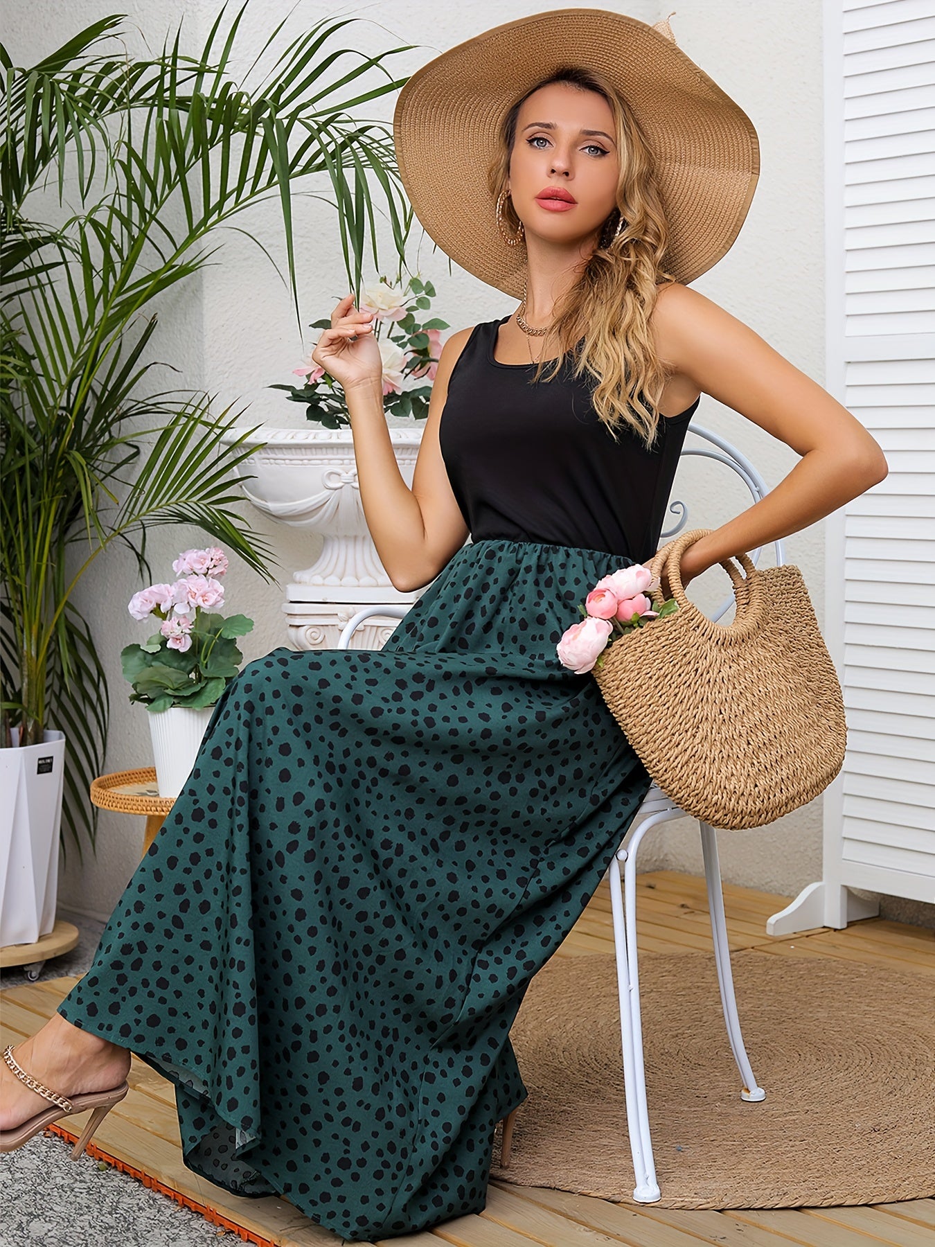 Leopard Print Crew Neck Tank Dress Sleeveless Boho Dress